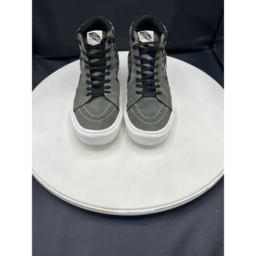 VANS Sk8-Hi Gray Black White Checker Suede High Top Sneakers Men’s 9/Women 10.5